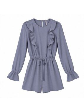 Color Thread Romper Size Small Silver Crepe Woven Lined Ruffle One Piece